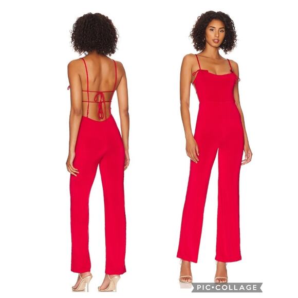 Lovers + Friends Red Wide Leg Jumpsuit XS Strappy Jersey Revolve $178 NEW - Picture 1 of 15